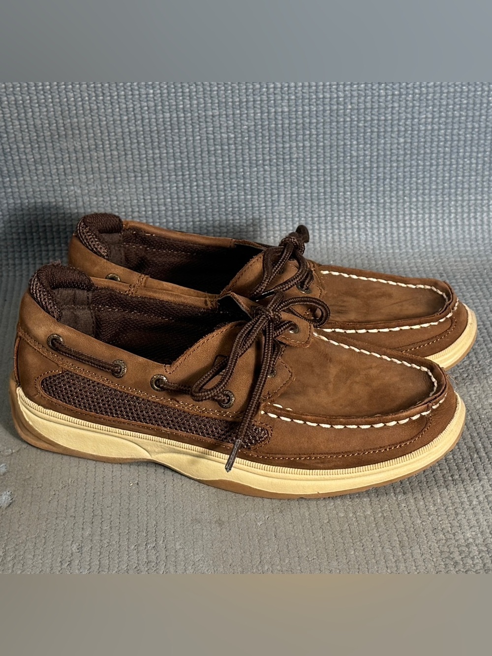 Sperry Top Sider Lanyard Boys Brown Leather Boat Shoes Size 3Y